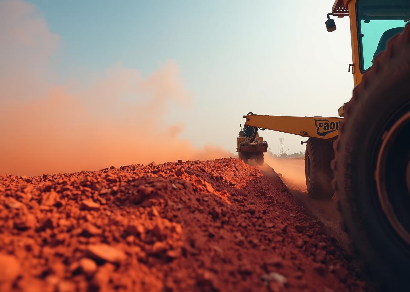 Motor grader levelling terrain